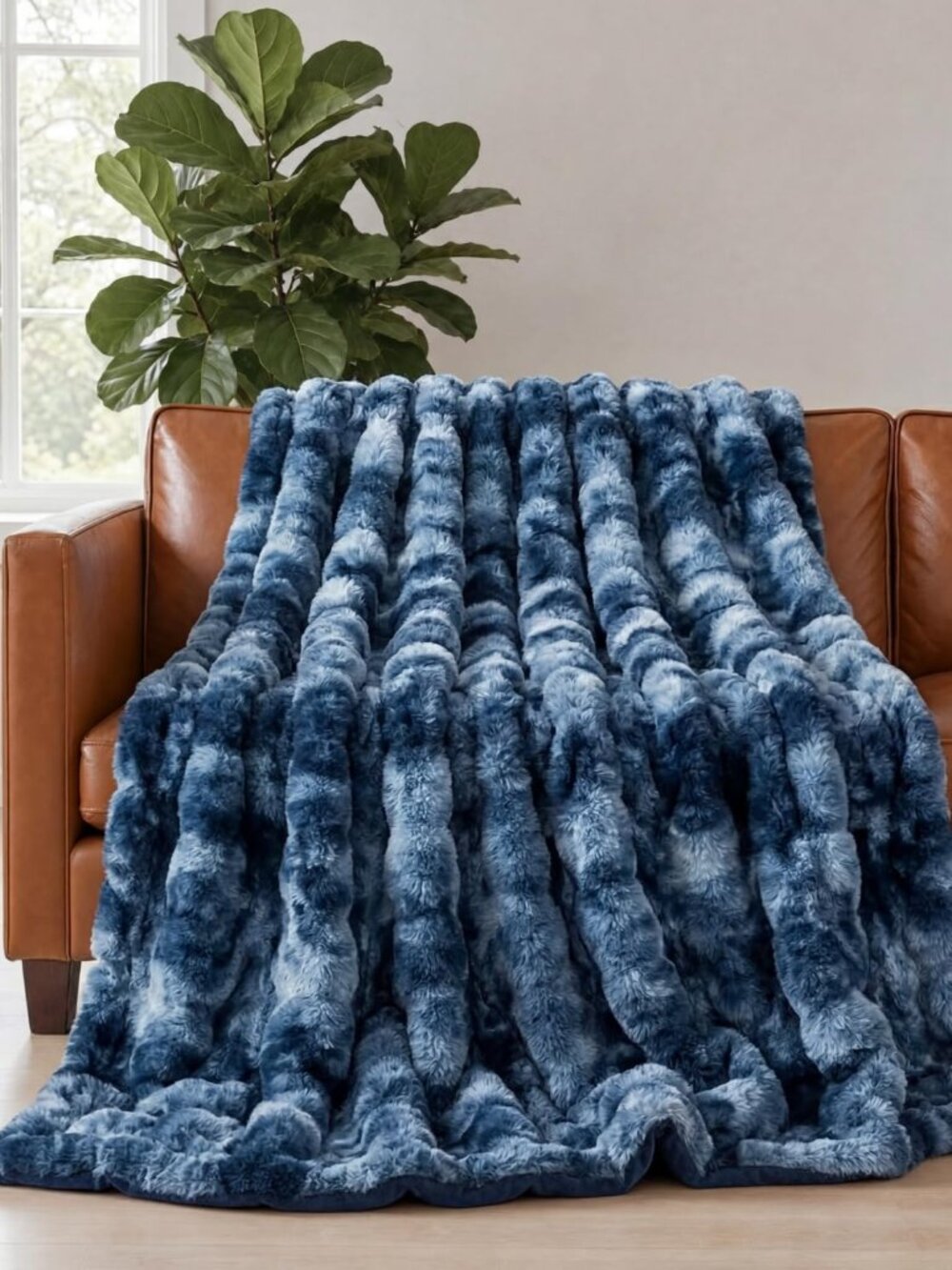 Blue Throw Blanket - Fluffy Throw Bubble Blanket Throw Size - Extra Thick Rabbit